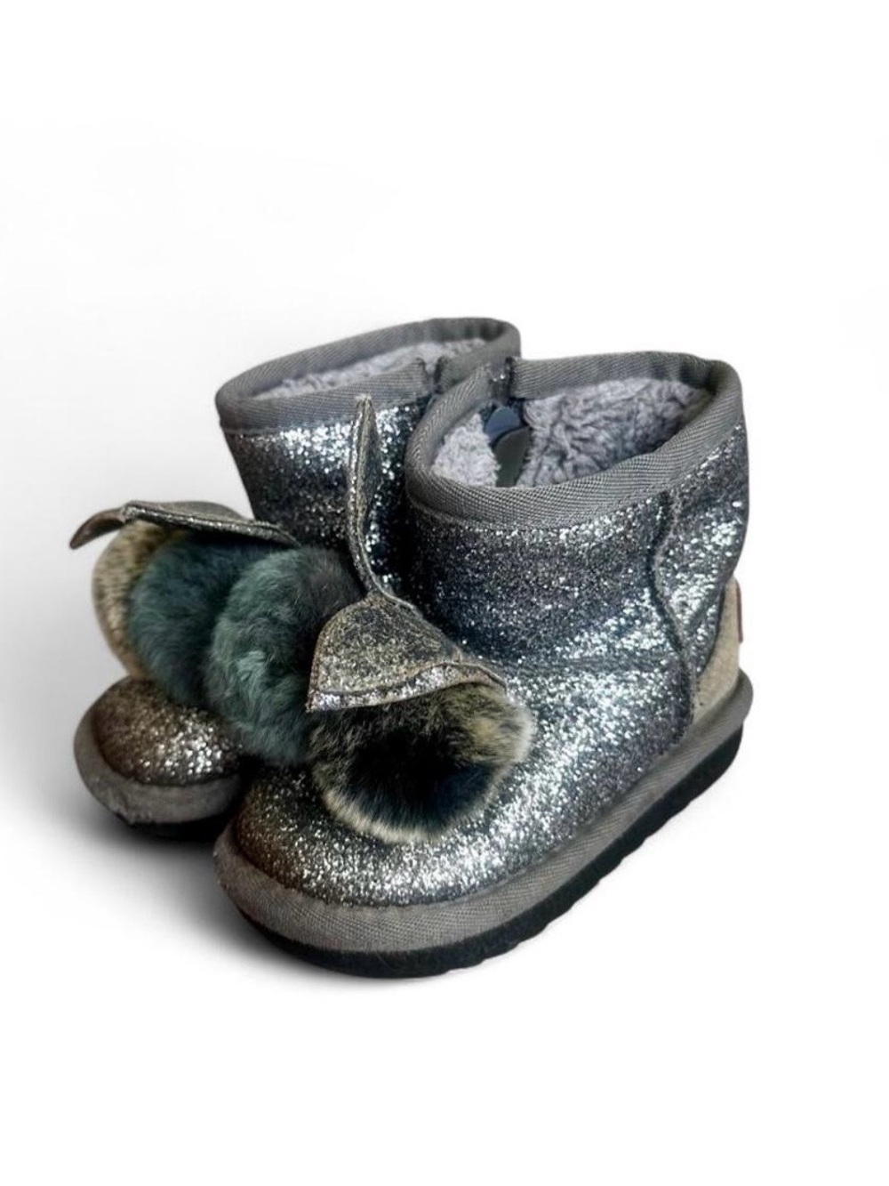 Paliament Silver glitter bunny winter boots with fur